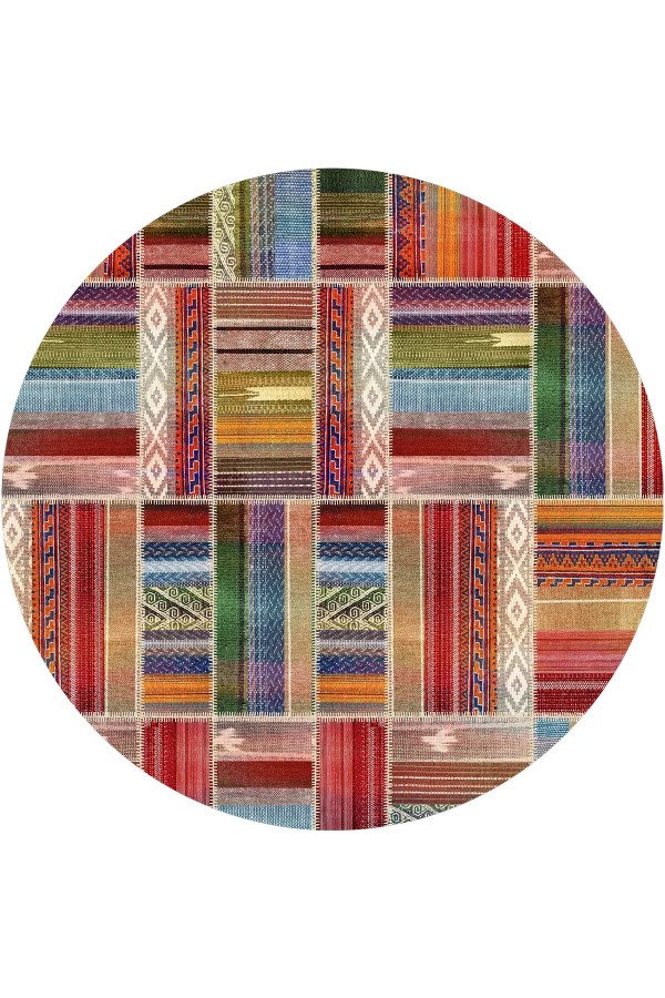 Bitsy Patchwork Kadife Pamuk Tabanlı Yıkanabilen Kaymaz Antibakteriyel Yuvarlak Salon Halısı Mutfak Bitsy Patchwork Kadife Pamuk Tabanlı Yıkanabilen Kaymaz Antibakteriyel Yuvarlak Salon Halısı Mutfak