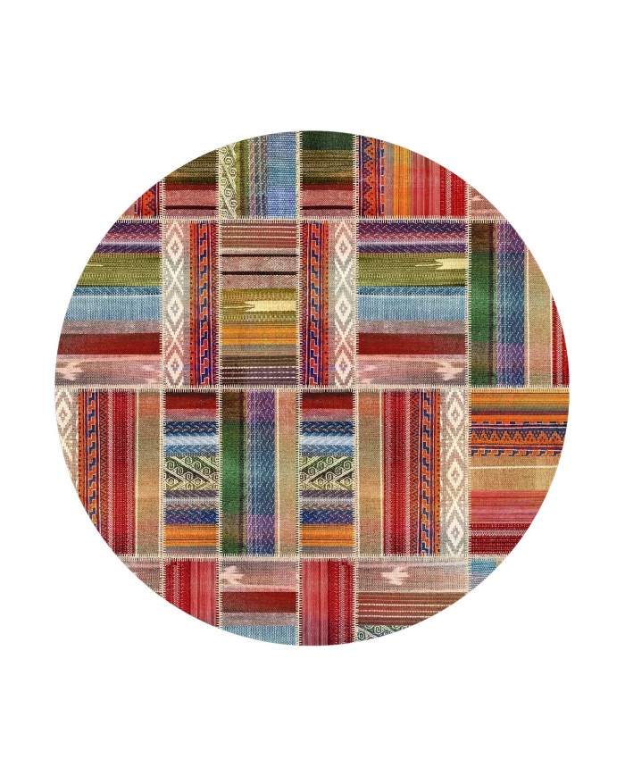 Bitsy Patchwork Kadife Pamuk Tabanlı Yıkanabilen Kaymaz Antibakteriyel Yuvarlak Salon Halısı Mutfak