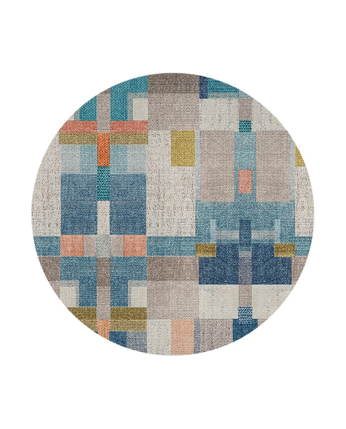 Anelia Patchwork Kadife Pamuk Tabanlı Yıkanabilen Kaymaz Antibakteriyel Yuvarlak Salon Halısı