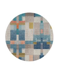 Anelia Patchwork Kadife Pamuk Tabanlı Yıkanabilen Kaymaz Antibakteriyel Yuvarlak Salon Halısı