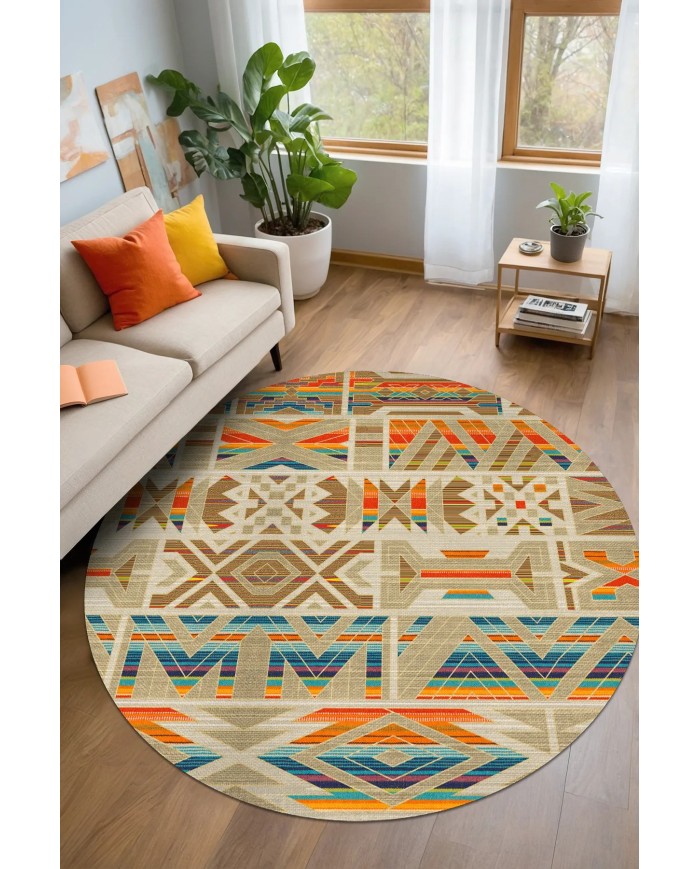 Crocus Modern Kadife Desenli Pamuk Tabanlı Yıkanabilen Kaydırmaz Antibakteriyel Yuvarlak Salon Halısı