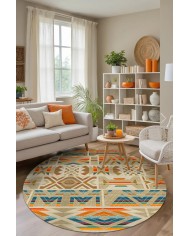 Crocus Modern Kadife Desenli Pamuk Tabanlı Yıkanabilen Kaydırmaz Antibakteriyel Yuvarlak Salon Halısı