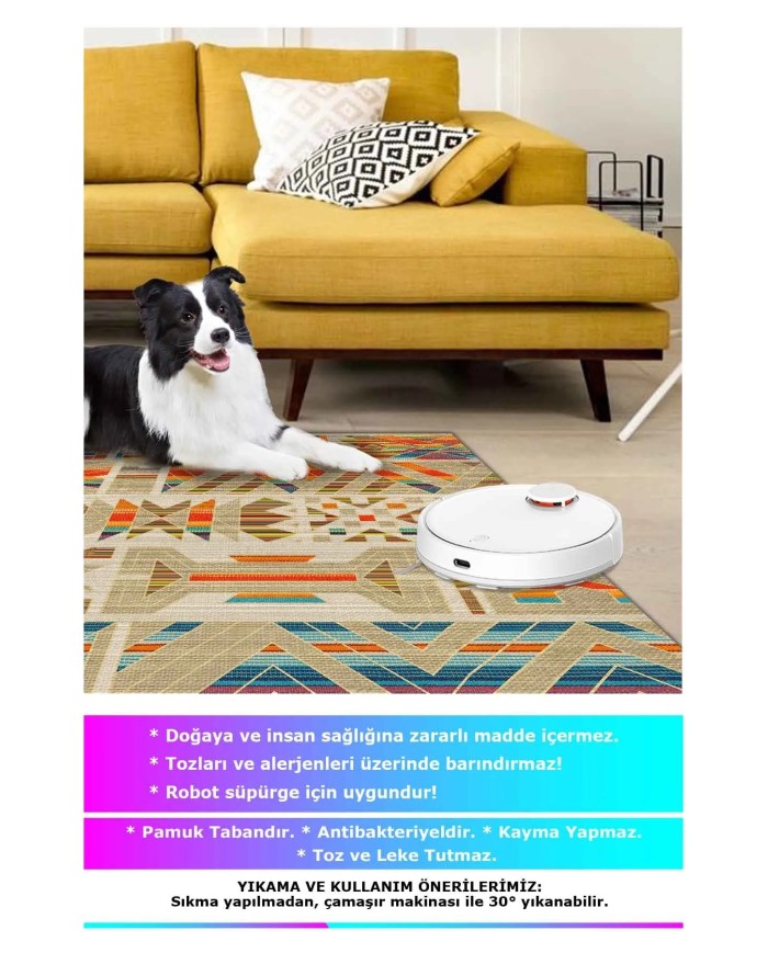 Crocus Modern Kadife Desenli Pamuk Tabanlı Yıkanabilen Kaydırmaz Antibakteriyel Yuvarlak Salon Halısı