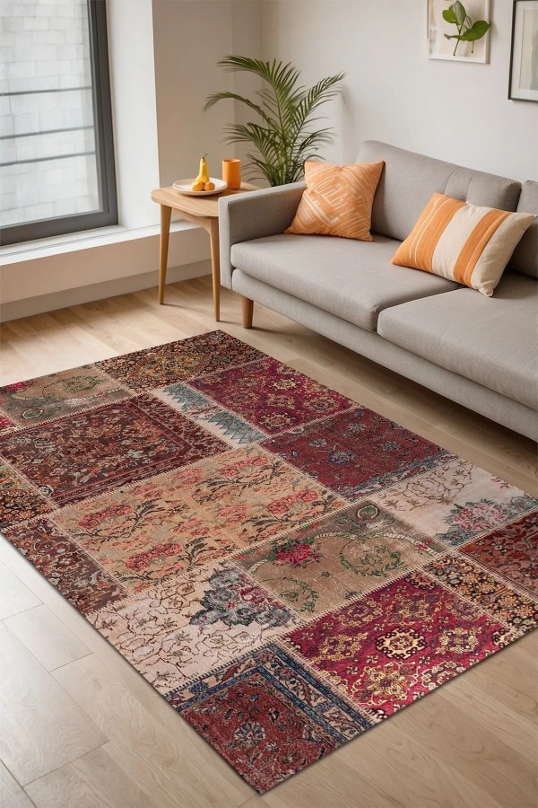Cortez Patchwork Kadife Desenli Pamuk Tabanlı Yıkanabilen Kaydırmaz Antibakteriyel Salon Halısı Cortez Patchwork Kadife Desenli Pamuk Tabanlı Yıkanabilen Kaydırmaz Antibakteriyel Salon Halısı