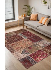 Cortez Patchwork Kadife Desenli Pamuk Tabanlı Yıkanabilen Kaydırmaz Antibakteriyel Salon Halısı