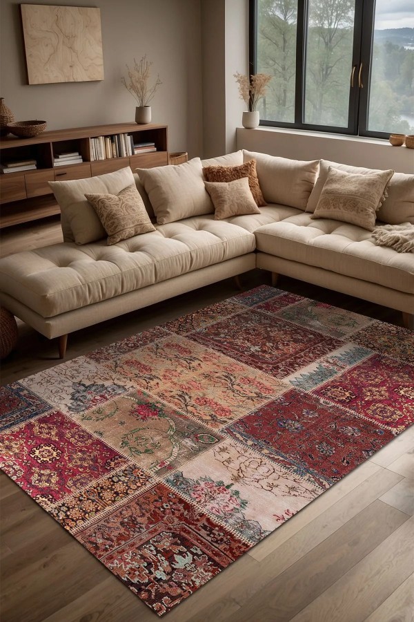 Cortez Patchwork Kadife Desenli Pamuk Tabanlı Yıkanabilen Kaydırmaz Antibakteriyel Salon Halısı Cortez Patchwork Kadife Desenli Pamuk Tabanlı Yıkanabilen Kaydırmaz Antibakteriyel Salon Halısı