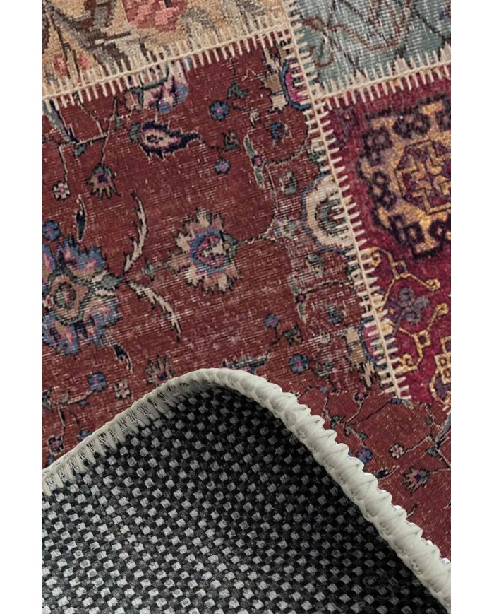 Cortez Patchwork Kadife Desenli Pamuk Tabanlı Yıkanabilen Kaydırmaz Antibakteriyel Salon Halısı