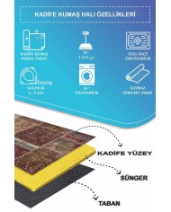 Cortez Patchwork Kadife Desenli Pamuk Tabanlı Yıkanabilen Kaydırmaz Antibakteriyel Salon Halısı