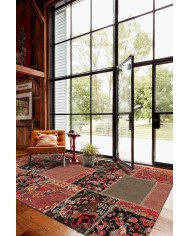 Feran Modern Kadife Patchwork Desenli Pamuk Tabanlı Yıkanabilen Kaymaz Antibakteriyel Salon Halısı