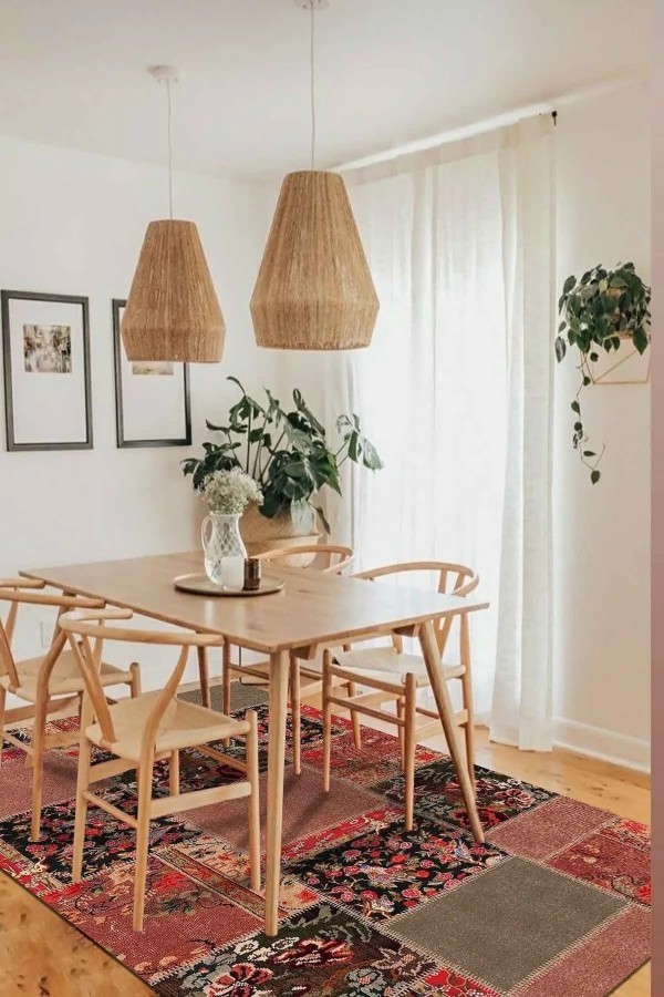 Feran Modern Kadife Patchwork Desenli Pamuk Tabanlı Yıkanabilen Kaymaz Antibakteriyel Salon Halısı