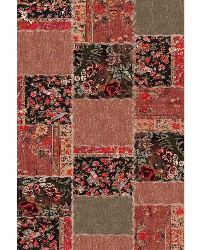 Feran Modern Kadife Patchwork Desenli Pamuk Tabanlı Yıkanabilen Kaymaz Antibakteriyel Salon Halısı