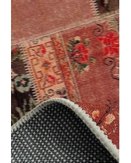 Feran Modern Kadife Patchwork Desenli Pamuk Tabanlı Yıkanabilen Kaymaz Antibakteriyel Salon Halısı