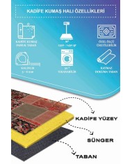 Feran Modern Kadife Patchwork Desenli Pamuk Tabanlı Yıkanabilen Kaymaz Antibakteriyel Salon Halısı