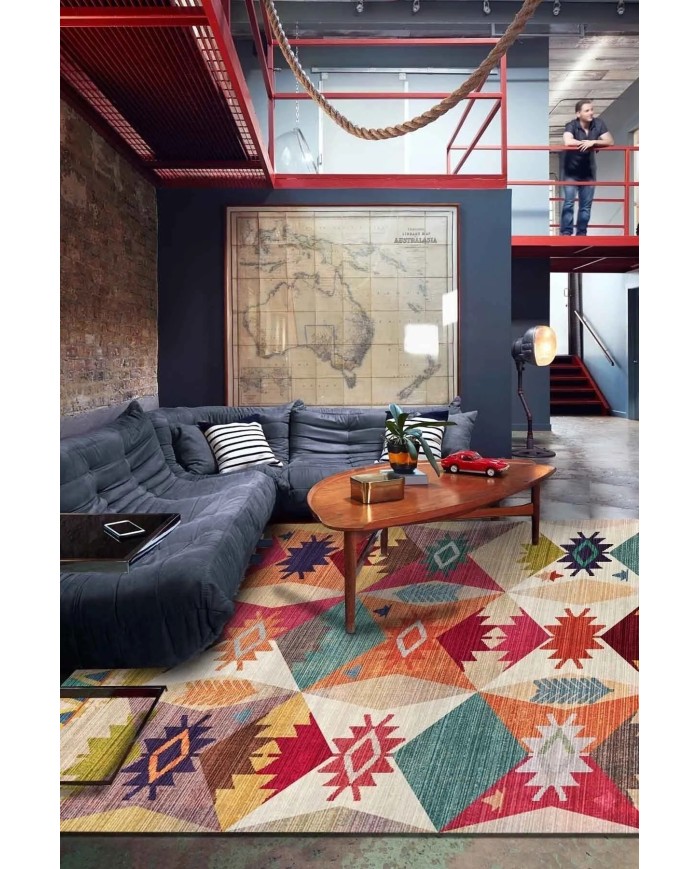 Rhodo Modern Desenli Kadife Pamuk Yıkanabilen Kaydırmaz Antibakteriyel Salon Halısı