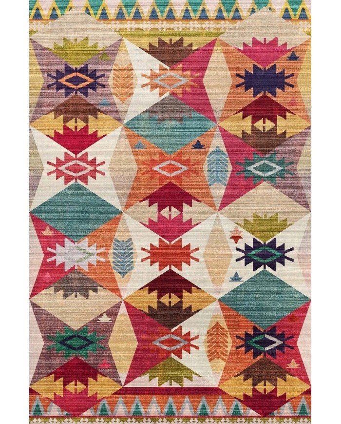 Rhodo Modern Desenli Kadife Pamuk Yıkanabilen Kaydırmaz Antibakteriyel Salon Halısı