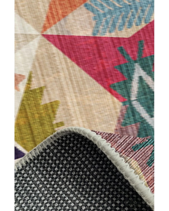 Rhodo Modern Desenli Kadife Pamuk Yıkanabilen Kaydırmaz Antibakteriyel Salon Halısı