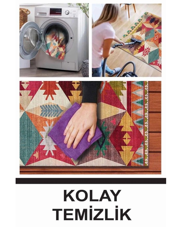 Rhodo Modern Desenli Kadife Pamuk Yıkanabilen Kaydırmaz Antibakteriyel Salon Halısı