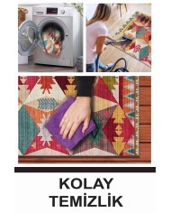 Rhodo Modern Desenli Kadife Pamuk Yıkanabilen Kaydırmaz Antibakteriyel Salon Halısı