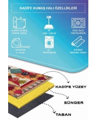 Rhodo Modern Desenli Kadife Pamuk Yıkanabilen Kaydırmaz Antibakteriyel Salon Halısı