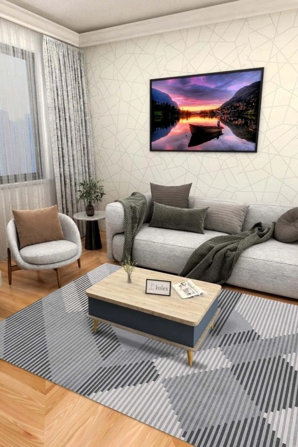 Betrice Modern Kadife Modern Pamuk Tabanlı Yıkanabilen Kaydırmaz Antibakteriyel Salon Halısı