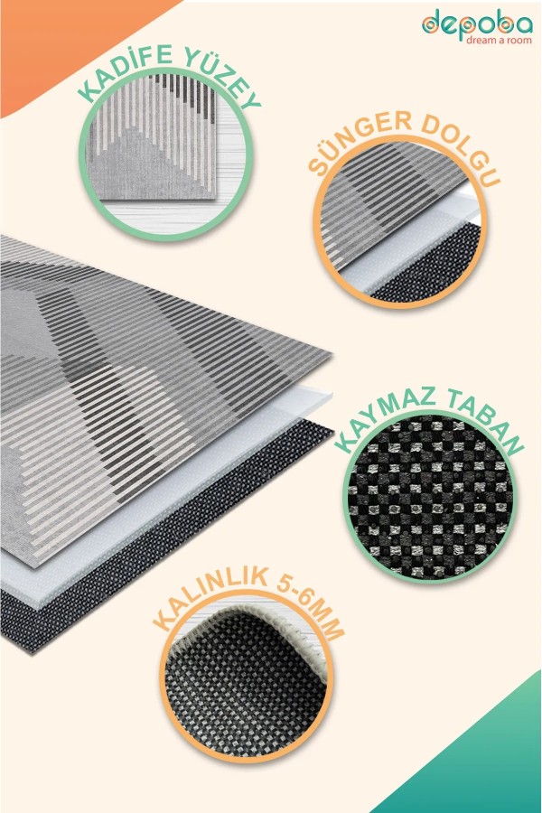 Betrice Modern Kadife Modern Pamuk Tabanlı Yıkanabilen Kaydırmaz Antibakteriyel Salon Halısı