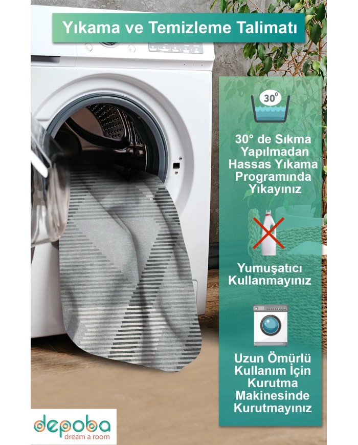 Betrice Modern Kadife Modern Pamuk Tabanlı Yıkanabilen Kaydırmaz Antibakteriyel Salon Halısı