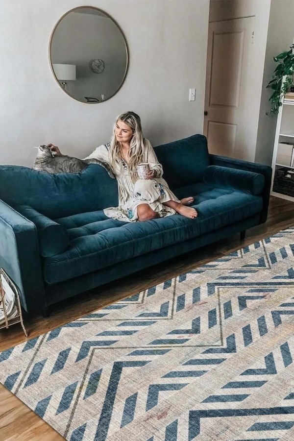 Anya Modern Kadife Modern Pamuk Tabanlı Yıkanabilen Kaydırmaz Antibakteriyel Salon Halısı