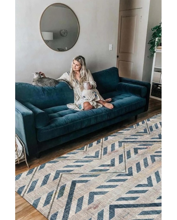 Anya Modern Kadife Modern Pamuk Tabanlı Yıkanabilen Kaydırmaz Antibakteriyel Salon Halısı