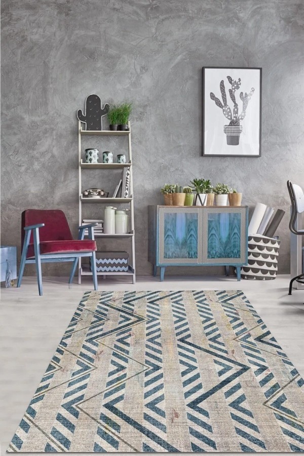 Anya Modern Kadife Modern Pamuk Tabanlı Yıkanabilen Kaydırmaz Antibakteriyel Salon Halısı