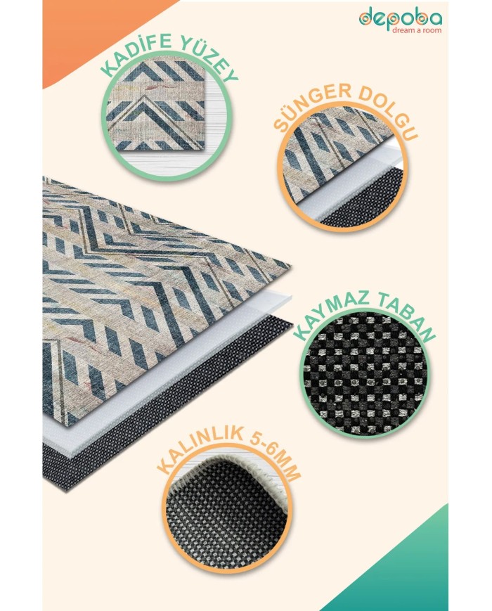 Anya Modern Kadife Modern Pamuk Tabanlı Yıkanabilen Kaydırmaz Antibakteriyel Salon Halısı