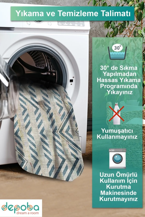 Anya Modern Kadife Modern Pamuk Tabanlı Yıkanabilen Kaydırmaz Antibakteriyel Salon Halısı