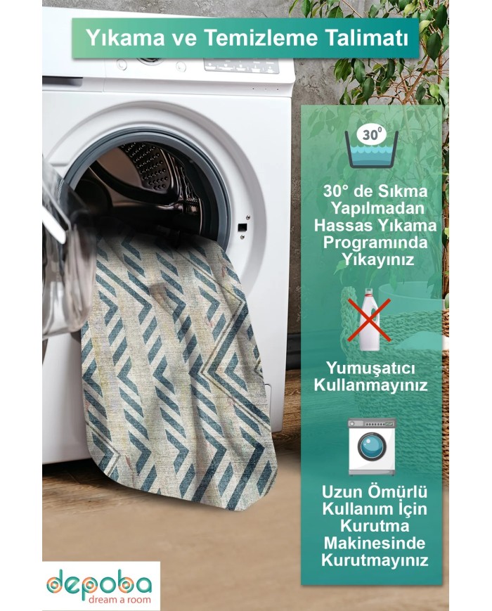 Anya Modern Kadife Modern Pamuk Tabanlı Yıkanabilen Kaydırmaz Antibakteriyel Salon Halısı