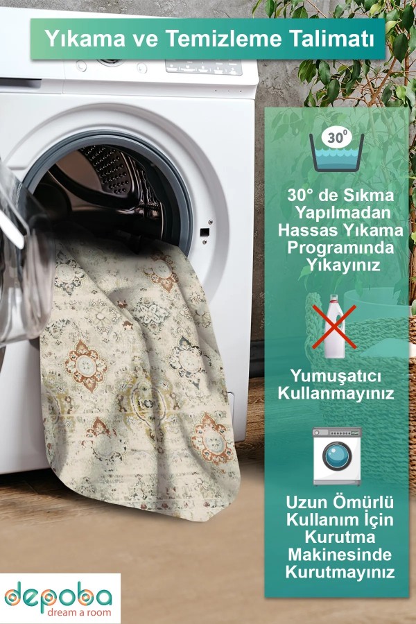 Jety Modern Kadife Pamuk Tabanlı Yıkanabilen Kaydırmaz Antibakteriyel Salon Halısı