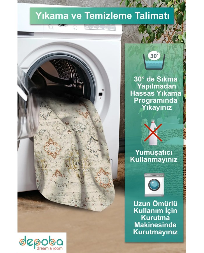 Jety Modern Kadife Pamuk Tabanlı Yıkanabilen Kaydırmaz Antibakteriyel Salon Halısı