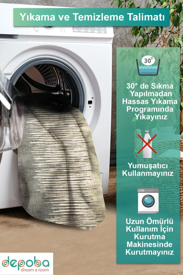 Borin Modern Kadife Desenli Pamuk Tabanlı Yıkanabilen Kaydırmaz Antibakteriyel Salon Halısı