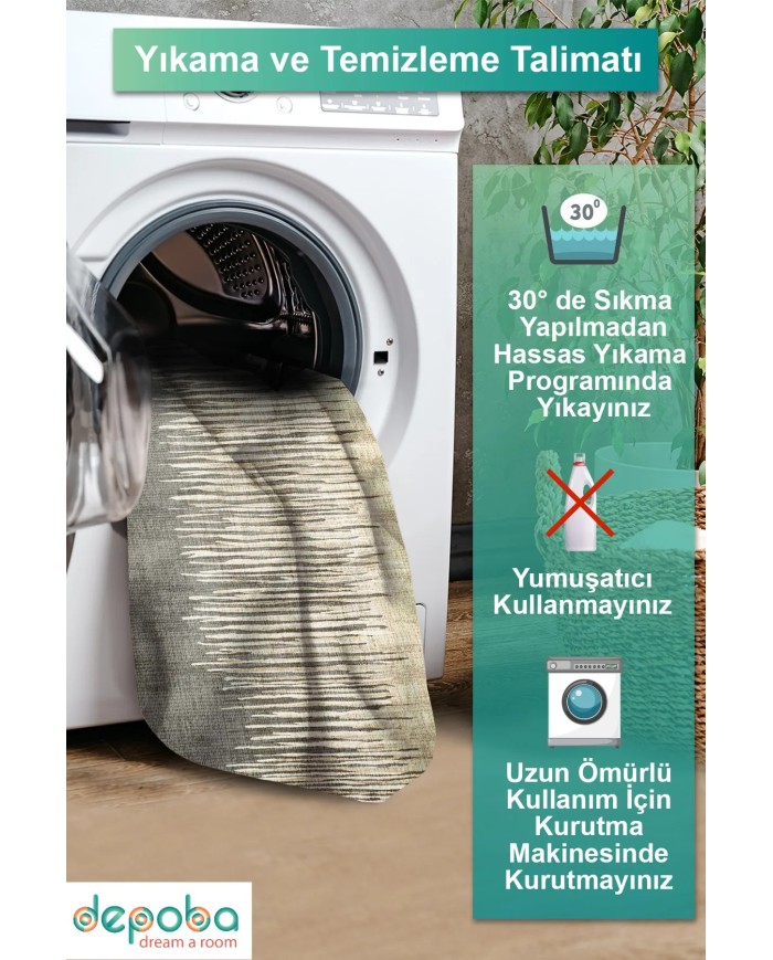 Borin Modern Kadife Desenli Pamuk Tabanlı Yıkanabilen Kaydırmaz Antibakteriyel Salon Halısı