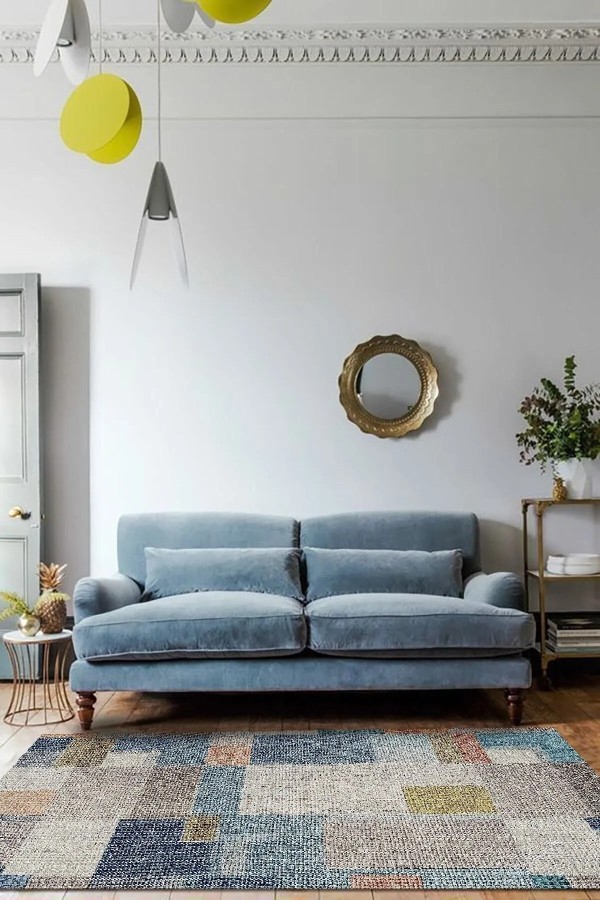 Anelia Patchwork Kadife Pamuk Tabanlı Yıkanabilen Kaymaz Antibakteriyel Salon Halısı