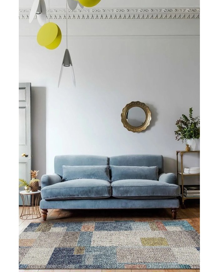 Anelia Patchwork Kadife Pamuk Tabanlı Yıkanabilen Kaymaz Antibakteriyel Salon Halısı