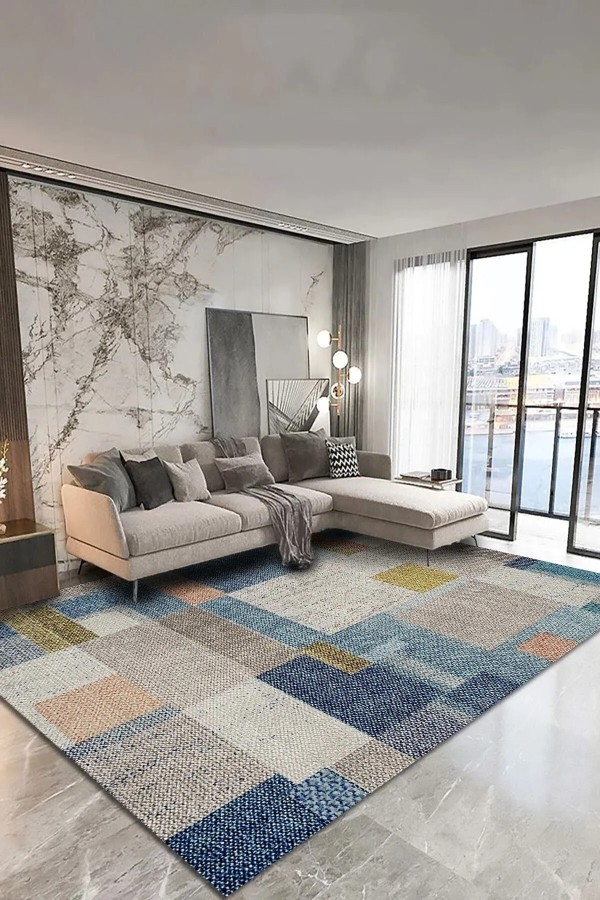 Anelia Patchwork Kadife Pamuk Tabanlı Yıkanabilen Kaymaz Antibakteriyel Salon Halısı