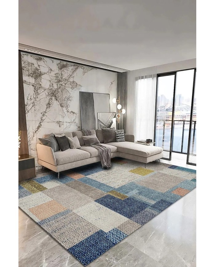 Anelia Patchwork Kadife Pamuk Tabanlı Yıkanabilen Kaymaz Antibakteriyel Salon Halısı