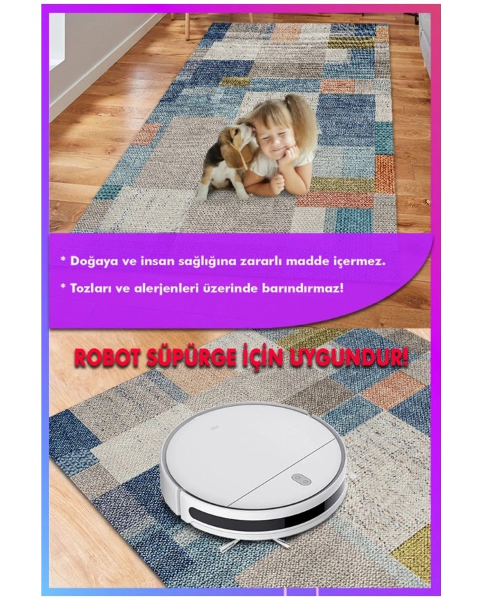 Anelia Patchwork Kadife Pamuk Tabanlı Yıkanabilen Kaymaz Antibakteriyel Salon Halısı
