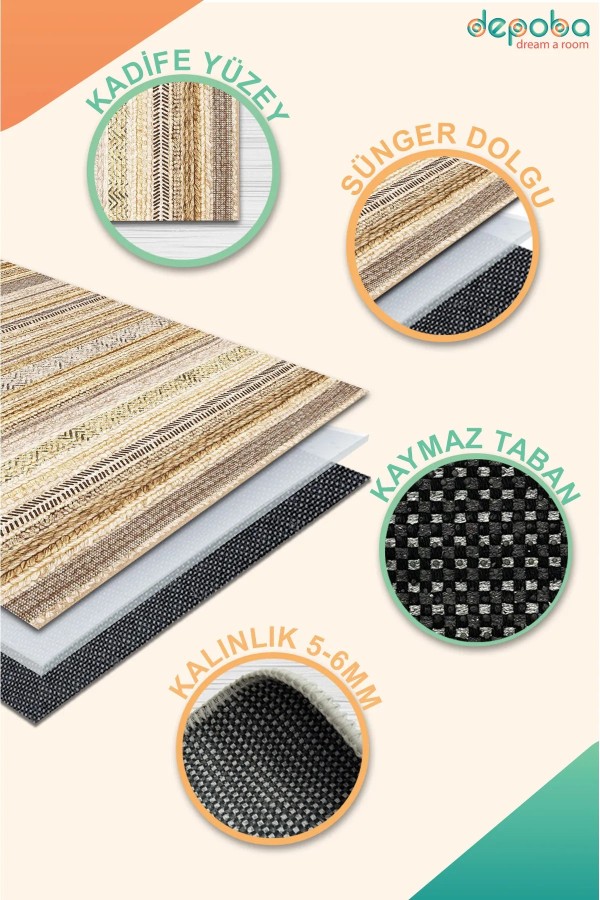 Alexis Modern Kadife Pamuk Tabanlı Yıkanabilen Kaydırmaz Antibakteriyel Salon Halısı