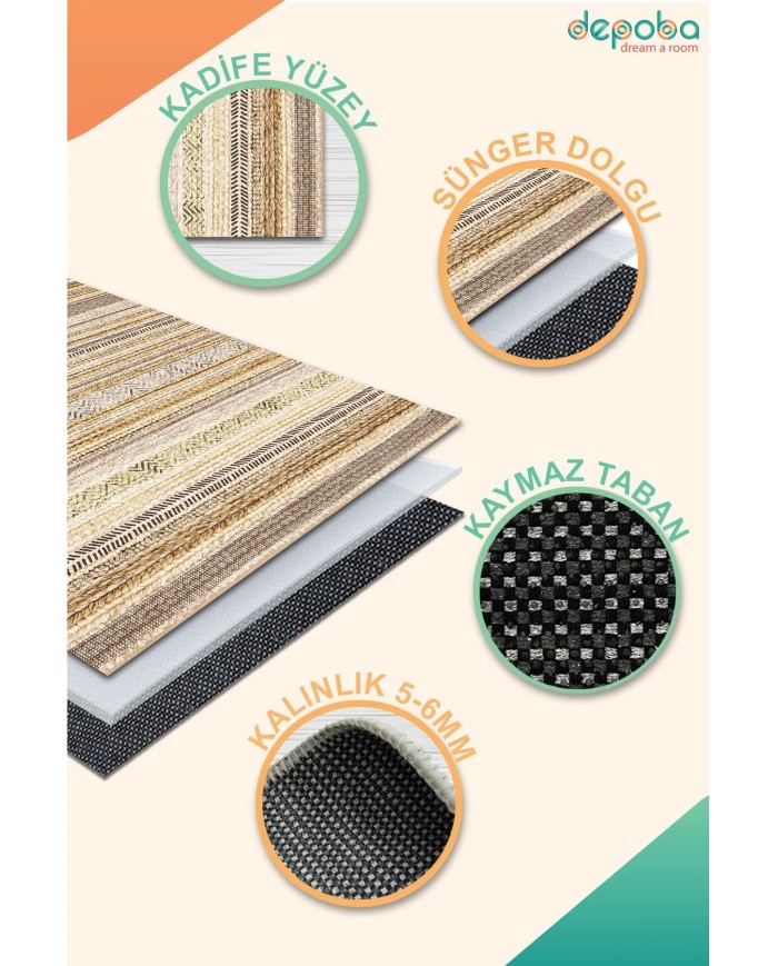 Alexis Modern Kadife Pamuk Tabanlı Yıkanabilen Kaydırmaz Antibakteriyel Salon Halısı