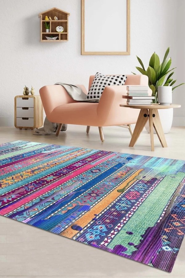 Brielle Modern Kadife Pamuk Tabanlı Yıkanabilen Kaydırmaz Antibakteriyel Salon Halısı