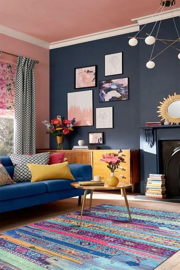 Brielle Modern Kadife Pamuk Tabanlı Yıkanabilen Kaydırmaz Antibakteriyel Salon Halısı