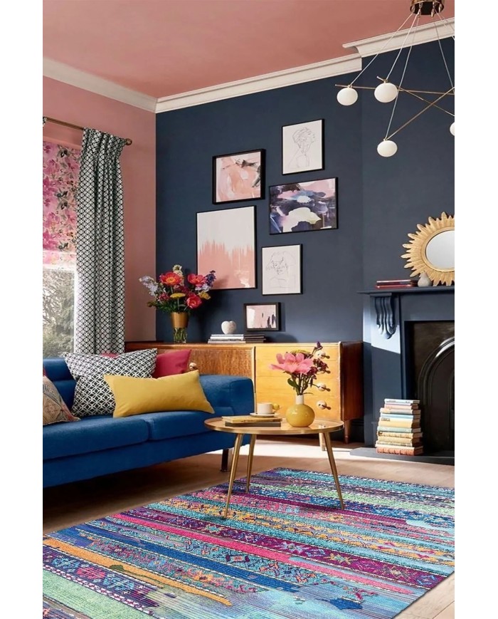 Brielle Modern Kadife Pamuk Tabanlı Yıkanabilen Kaydırmaz Antibakteriyel Salon Halısı