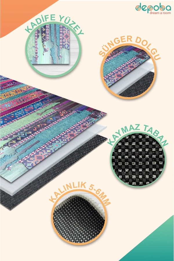 Brielle Modern Kadife Pamuk Tabanlı Yıkanabilen Kaydırmaz Antibakteriyel Salon Halısı