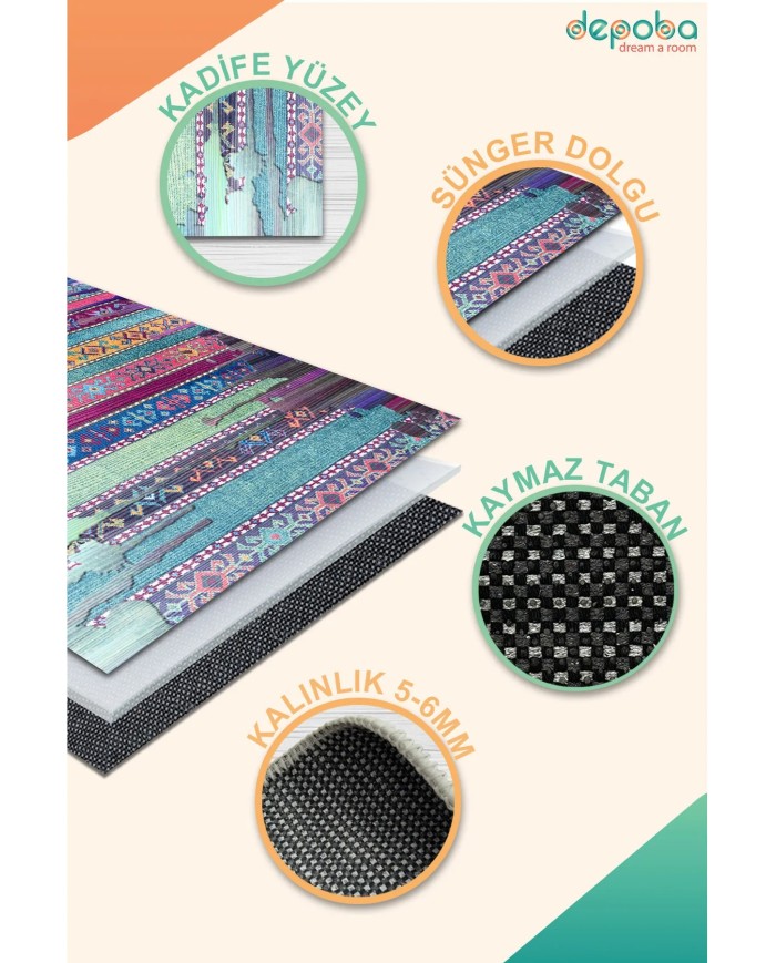 Brielle Modern Kadife Pamuk Tabanlı Yıkanabilen Kaydırmaz Antibakteriyel Salon Halısı