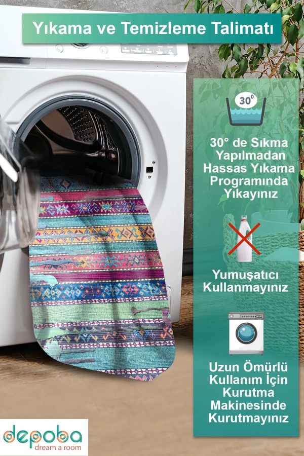 Brielle Modern Kadife Pamuk Tabanlı Yıkanabilen Kaydırmaz Antibakteriyel Salon Halısı