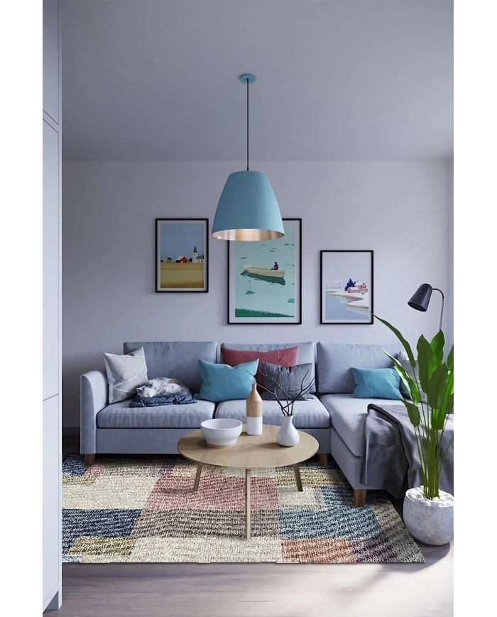 Anika Patchwork Kadife Pamuk Tabanlı Yıkanabilen Kaymaz Antibakteriyel Salon Halısı